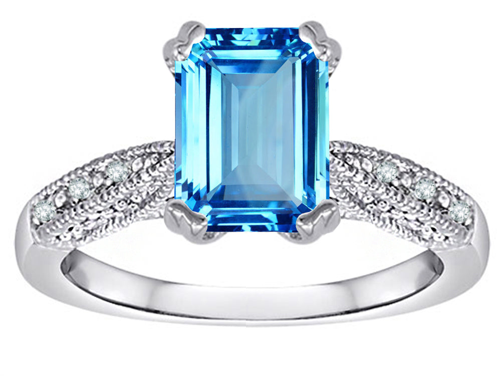 Star K Emerald Cut 8x6 Genuine Blue Topaz Antique Vintage Style Solitaire Engagement Promise Ring