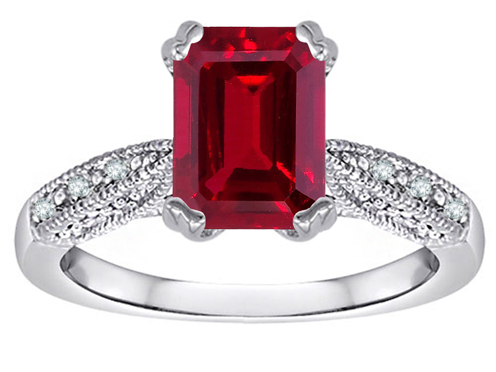 Star K Emerald Cut 8x6 Created Ruby Antique Vintage Style Solitaire Engagement Promise Ring