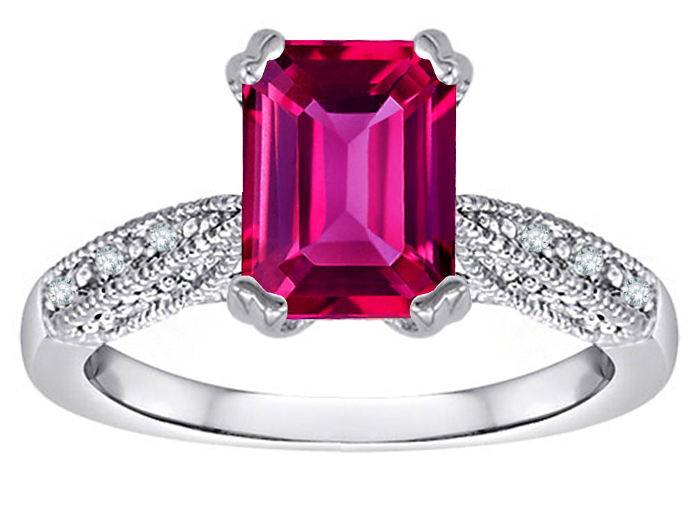 Star K Emerald Cut 8x6 Simulated Pink Tourmaline Antique Vintage Style Solitaire Engagement Promise Ring