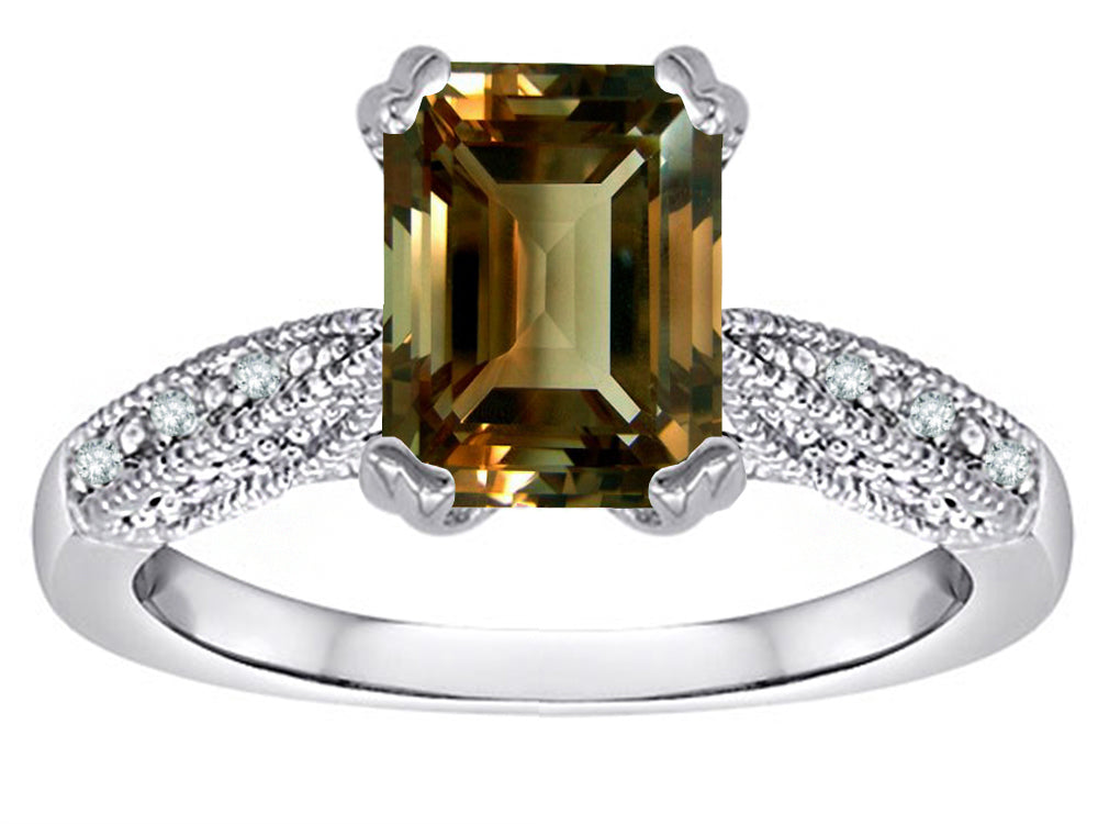 Star K Emerald Cut 8x6 Genuine Smoky Quartz Antique Vintage Style Solitaire Engagement Promise Ring