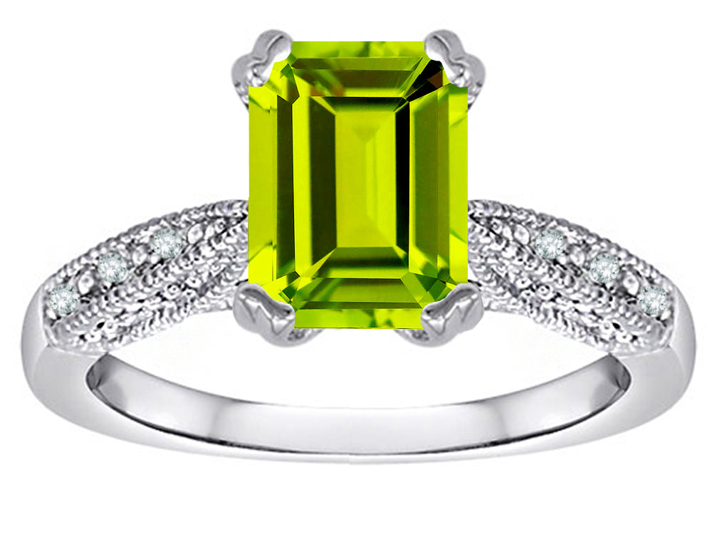 Star K Emerald Cut 8x6 Genuine Peridot Antique Vintage Style Solitaire Engagement Promise Ring