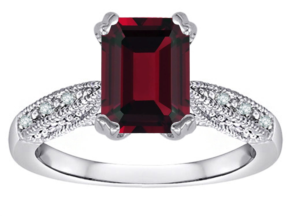 Star K Emerald Cut 8x6 Genuine Garnet Antique Vintage Style Solitaire Engagement Promise Ring