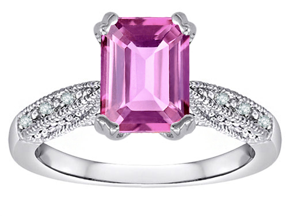 Star K Emerald Cut 8x6 Created Pink Sapphire Antique Vintage Style Solitaire Engagement Promise Ring