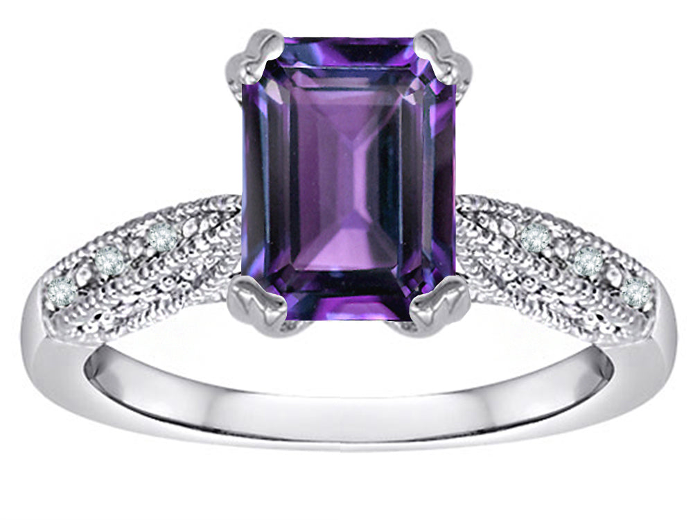 Star K Emerald Cut 8x6 Simulated Alexandrite Antique Vintage Style Solitaire Engagement Promise Ring