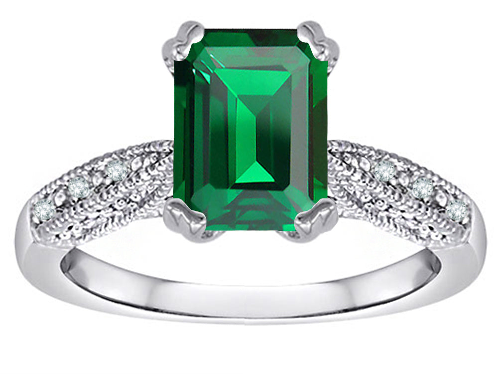 Star K Emerald Cut 8x6 Simulated Emerald Antique Vintage Style Solitaire Engagement Promise Ring
