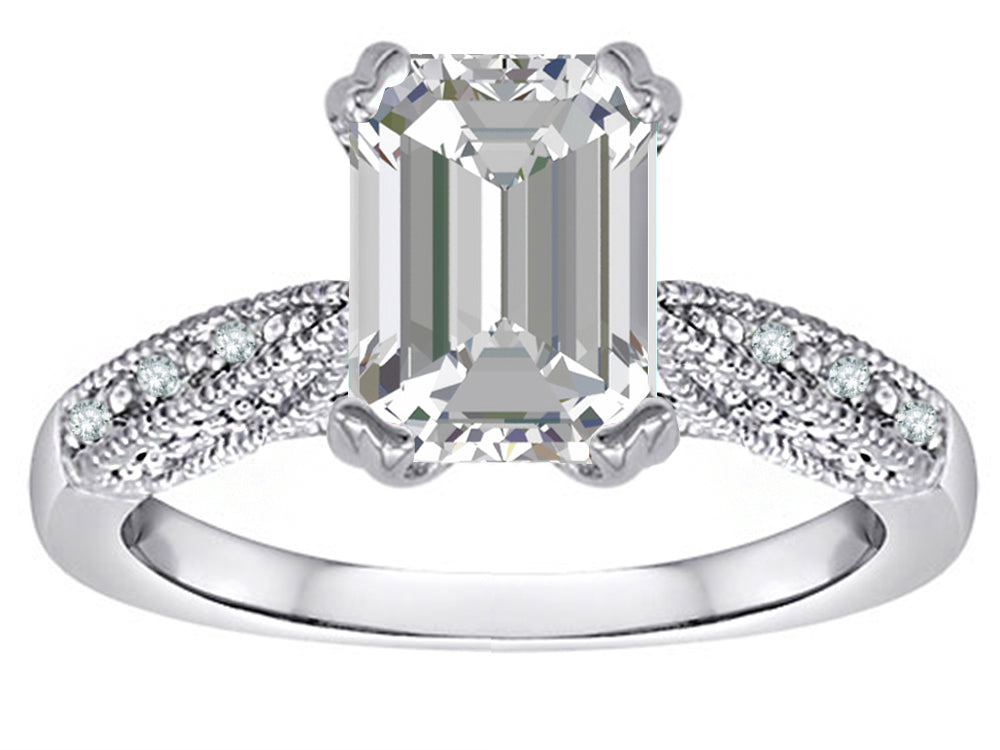 Star K Emerald Cut 8x6 Genuine White Topaz Antique Vintage Style Solitaire Engagement Promise Ring