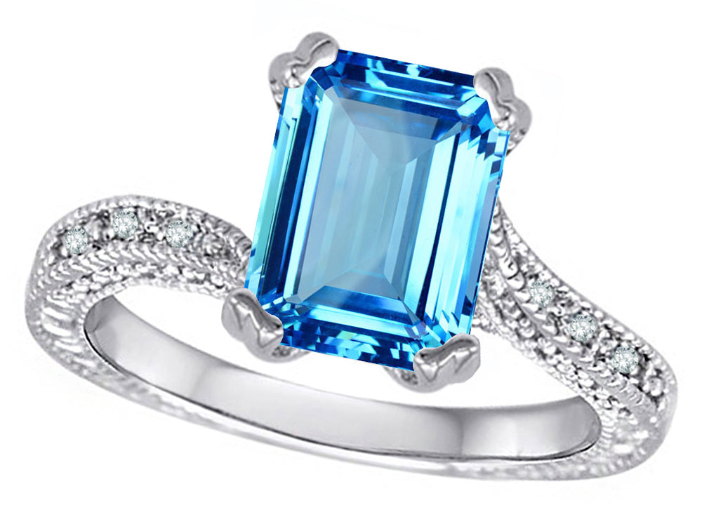 Star K Antique Vintage Style Emerald Cut 8x6 Genuine Blue Topaz Solitaire Engagement Promise Ring