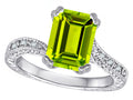 Star K Antique Vintage Style Emerald Cut 8x6 Genuine Peridot Solitaire Engagement Promise Ring
