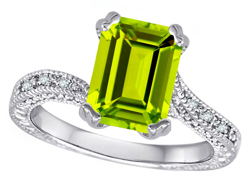 Star K Antique Vintage Style Emerald Cut 8x6 Genuine Peridot Solitaire Engagement Promise Ring