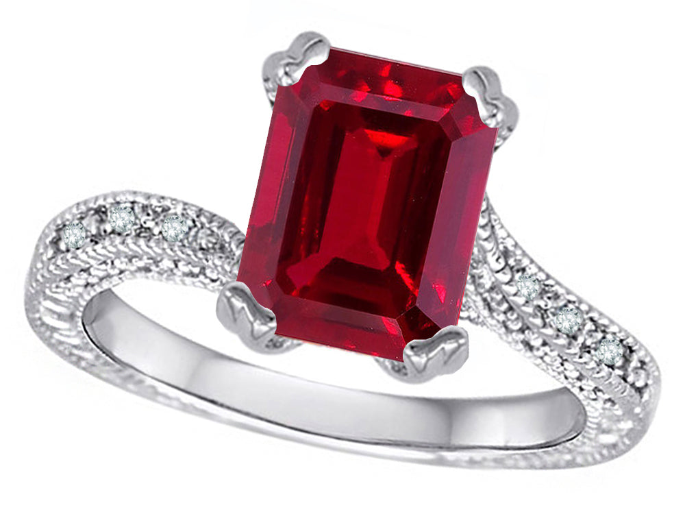 Star K Antique Vintage Style Emerald Cut 8x6 Created Ruby Solitaire Engagement Promise Ring