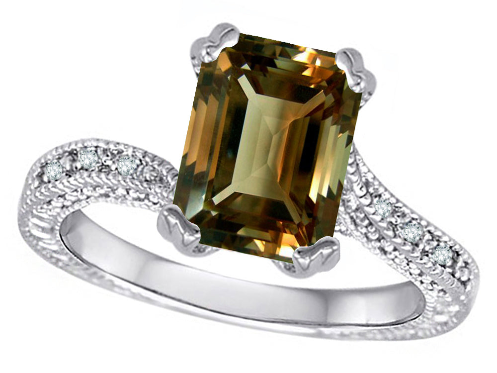 Star K Antique Vintage Style Emerald Cut 8x6 Genuine Smoky Quartz Solitaire Engagement Promise Ring