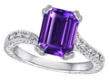 Star K Antique Vintage Style Emerald Cut 8x6 Genuine Amethyst Solitaire Engagement Promise Ring