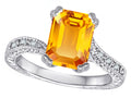 Star K Antique Vintage Style Emerald Cut 8x6 Genuine Citrine Solitaire Engagement Promise Ring