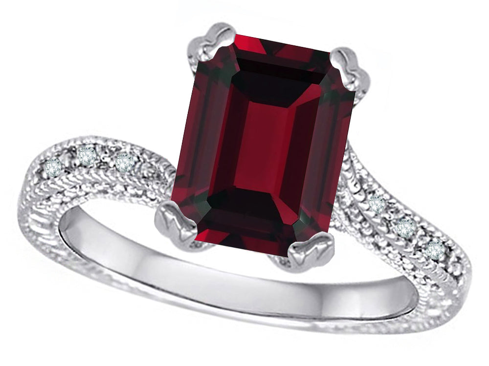 Star K Antique Vintage Style Emerald Cut 8x6 Genuine Garnet Solitaire Engagement Promise Ring