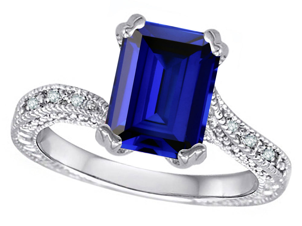 Star K Antique Vintage Style Emerald Cut 8x6 Created Sapphire Solitaire Engagement Promise Ring