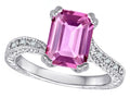 Star K Antique Vintage Style Emerald Cut 8x6 Created Pink Sapphire Solitaire Engagement Promise Ring