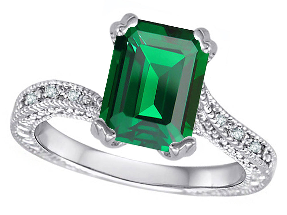 Star K Antique Vintage Style Emerald Cut 8x6 Simulated Emerald Solitaire Engagement Promise Ring