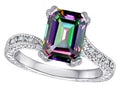 Star K Antique Vintage Style Emerald Cut 8x6 Rainbow Mystic Topaz Solitaire Engagement Promise Ring