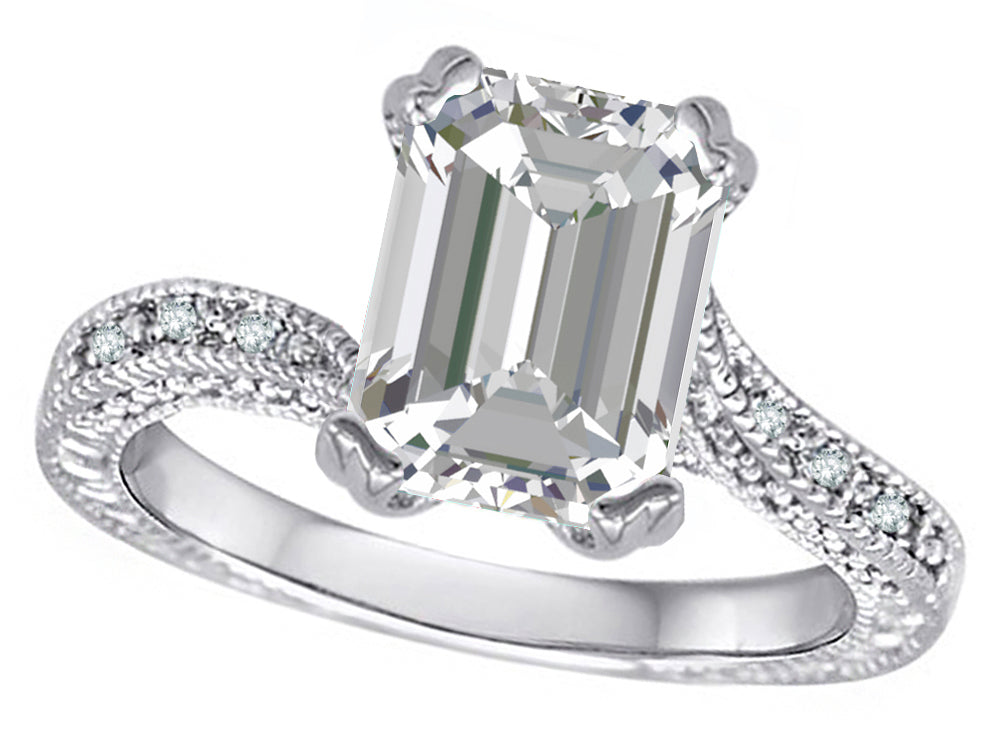 Star K Antique Vintage Style Emerald Cut 8x6 Genuine White Topaz Solitaire Engagement Promise Ring