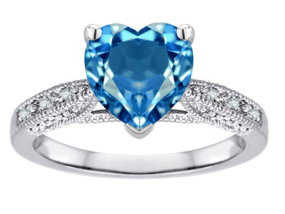Star K Heart Shape 8mm Genuine Blue Topaz Antique Vintage Style Solitaire Engagement Promise Ring
