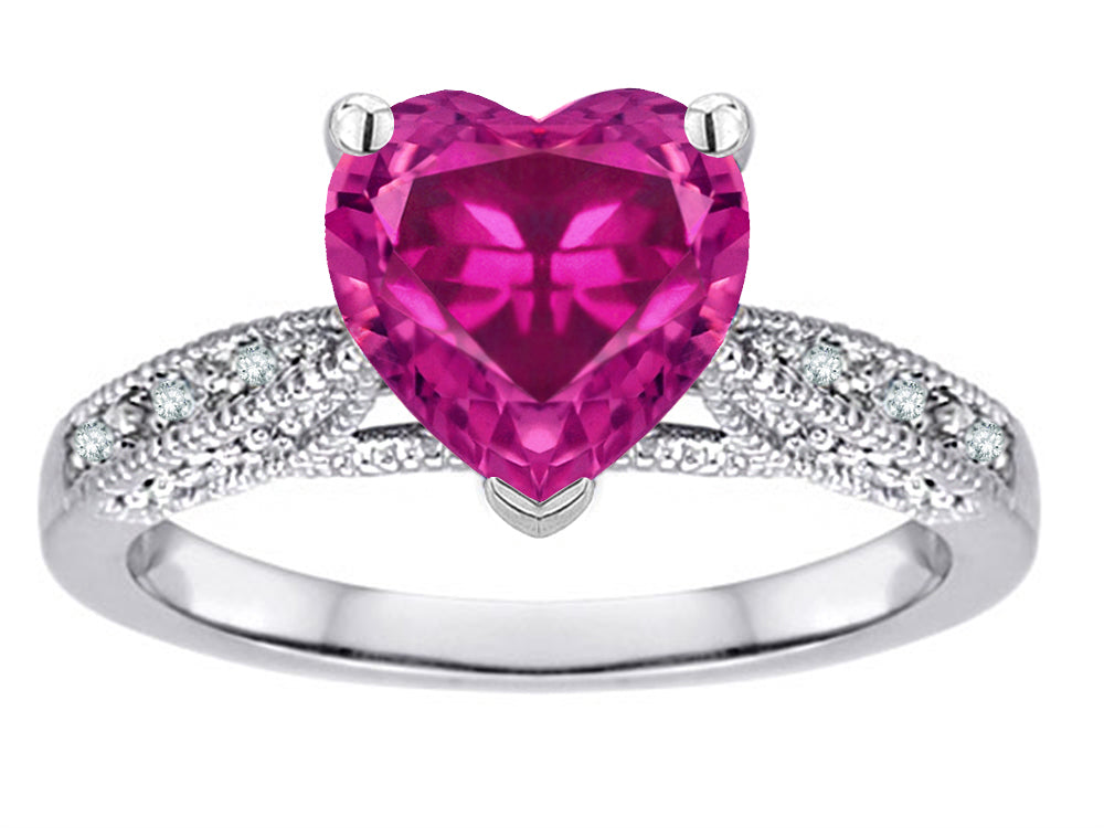 Star K Heart Shape 8mm Simulated Pink Tourmaline Antique Vintage Style Solitaire Engagement Promise Ring