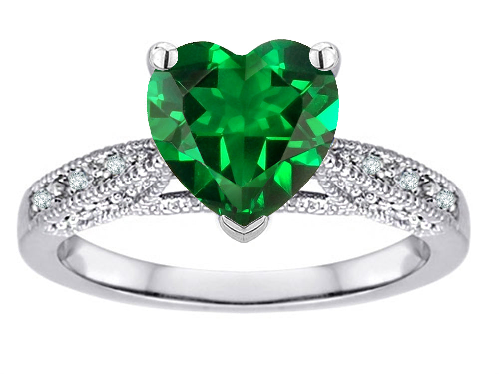 Star K Heart Shape 8mm Simulated Emerald Antique Vintage Style Solitaire Engagement Promise Ring