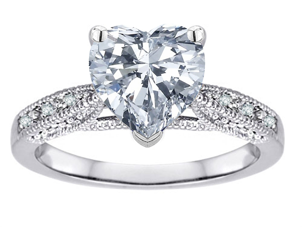 Star K Heart Shape 8mm Genuine White Topaz Antique Vintage Style Solitaire Engagement Promise Ring