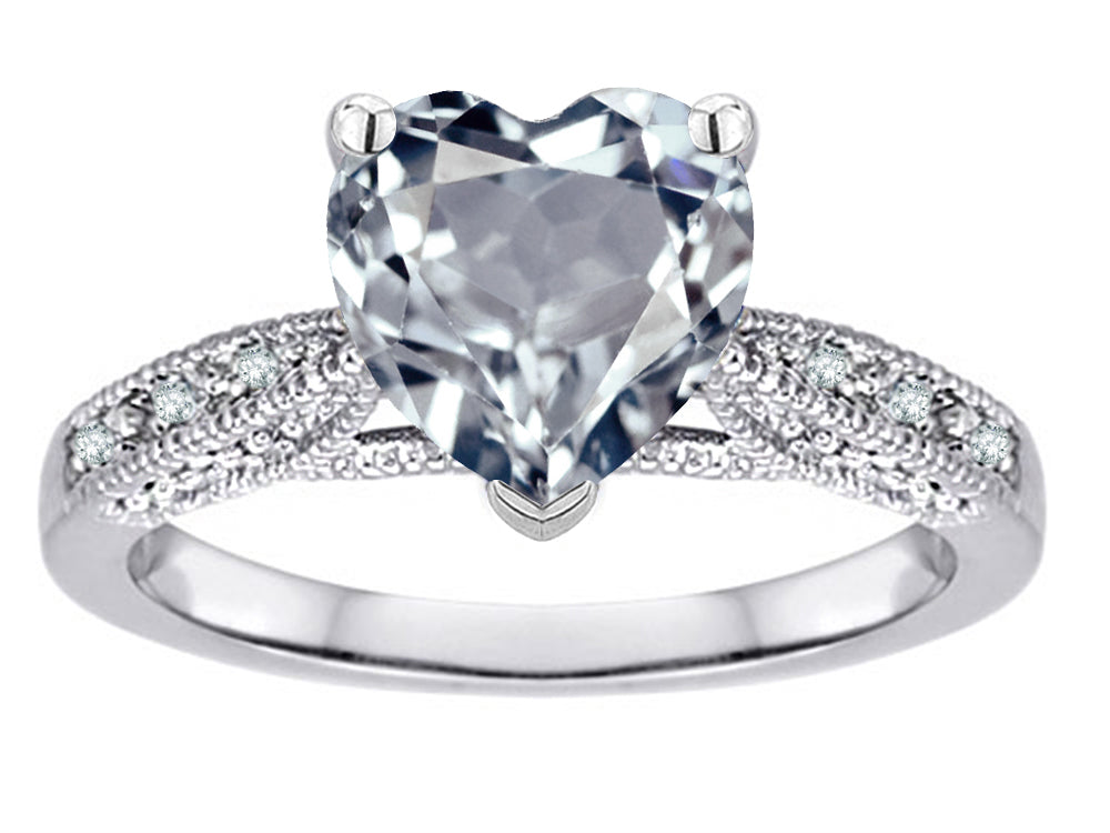 Star K Heart Shape 8mm Genuine Aquamarine Antique Vintage Style Solitaire Engagement Promise Ring