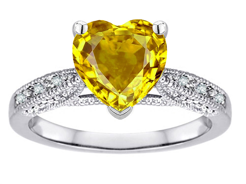 Star K Heart Shape 8mm Genuine Citrine Antique Vintage Style Solitaire Engagement Promise Ring
