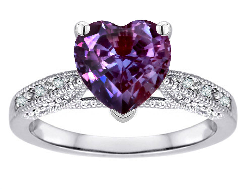 Star K Heart Shape 8mm Simulated Alexandrite Antique Vintage Style Solitaire Engagement Promise Ring