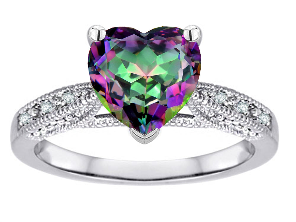 Star K Heart Shape 8mm Rainbow Mystic Topaz Antique Vintage Style Solitaire Engagement Promise Ring