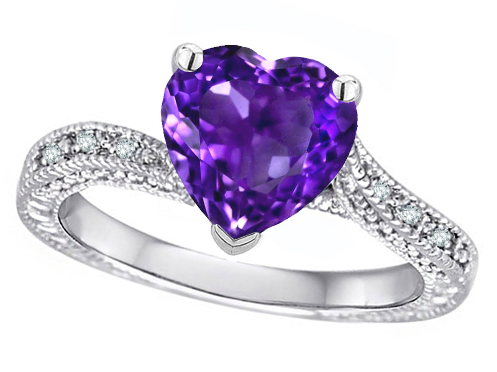 Star K Antique Vintage Style Heart Shape 8mm Genuine Amethyst Solitaire Engagement Promise Ring