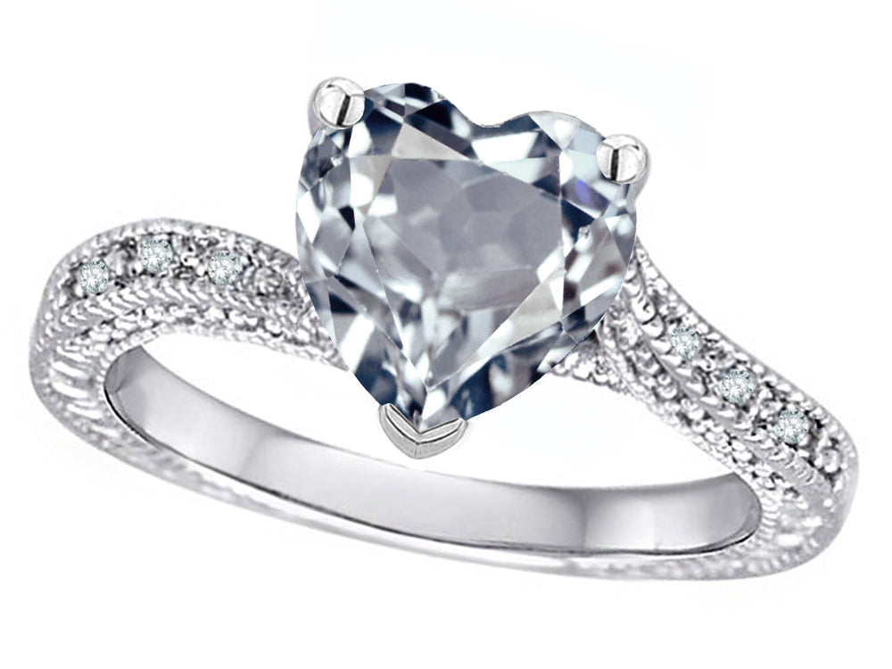 Star K Antique Vintage Style Heart Shape 8mm Genuine Aquamarine Solitaire Engagement Promise Ring