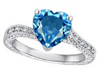 Star K Antique Vintage Style Heart Shape 8mm Genuine Blue Topaz Solitaire Engagement Promise Ring