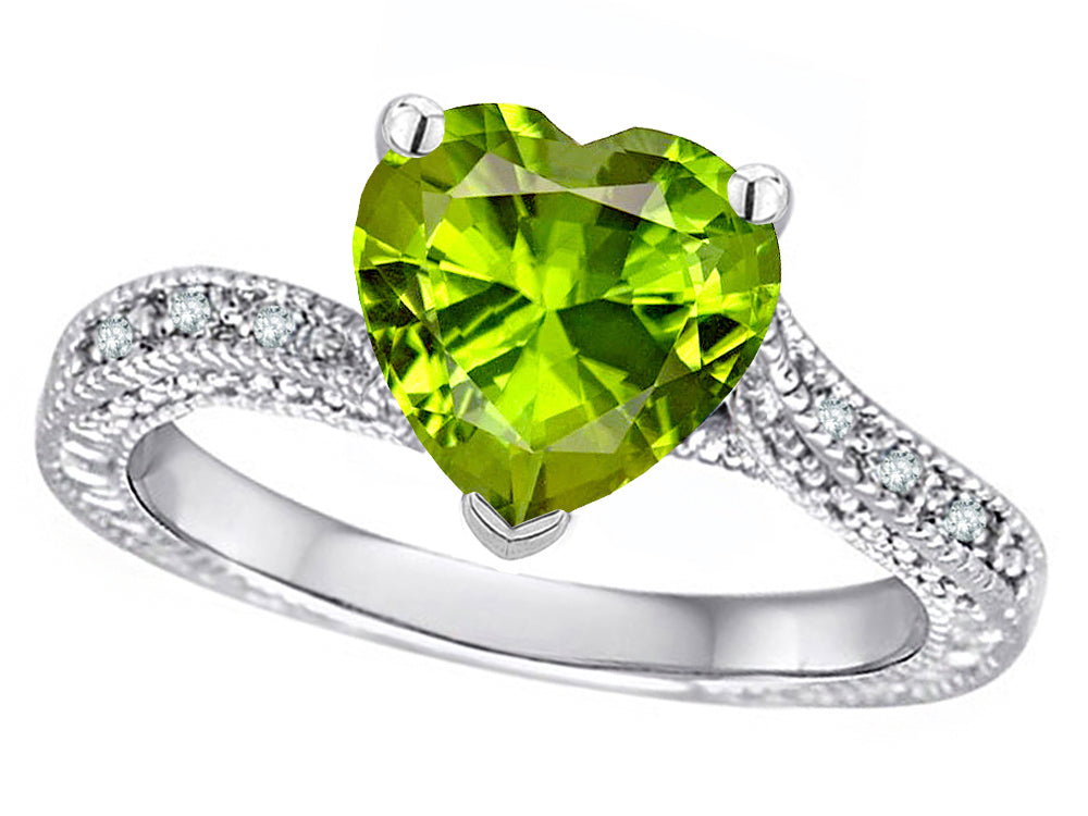 Star K Antique Vintage Style Heart Shape 8mm Genuine Peridot Solitaire Engagement Promise Ring