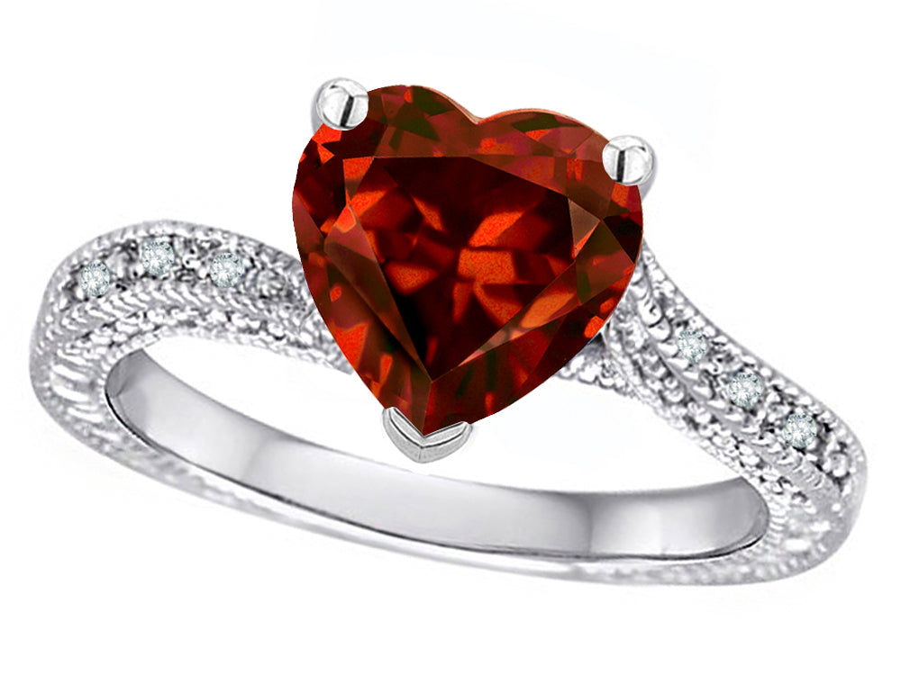 Star K Antique Vintage Style Heart Shape 8mm Genuine Garnet Solitaire Engagement Promise Ring