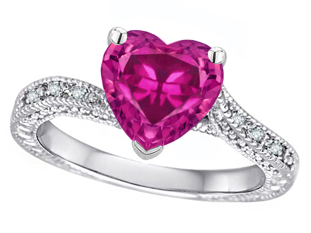 Star K Antique Vintage Style Heart Shape 8mm Simulated Pink Tourmaline Solitaire Engagement Promise Ring