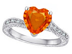 Star K Antique Vintage Style Heart Shape 8mm Simulated Fire Opal Solitaire Engagement Promise Ring