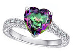 Star K Antique Vintage Style Heart Shape 8mm Rainbow Mystic Topaz Solitaire Engagement Promise Ring