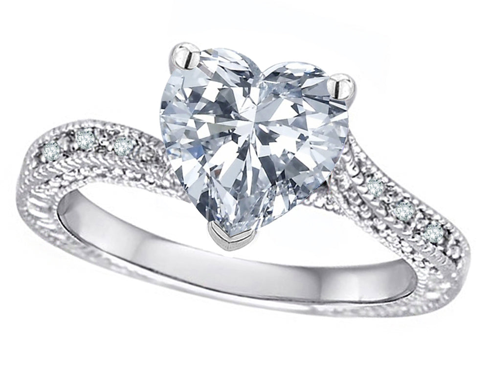 Star K Antique Vintage Style Heart Shape 8mm Genuine White Topaz Solitaire Engagement Promise Ring