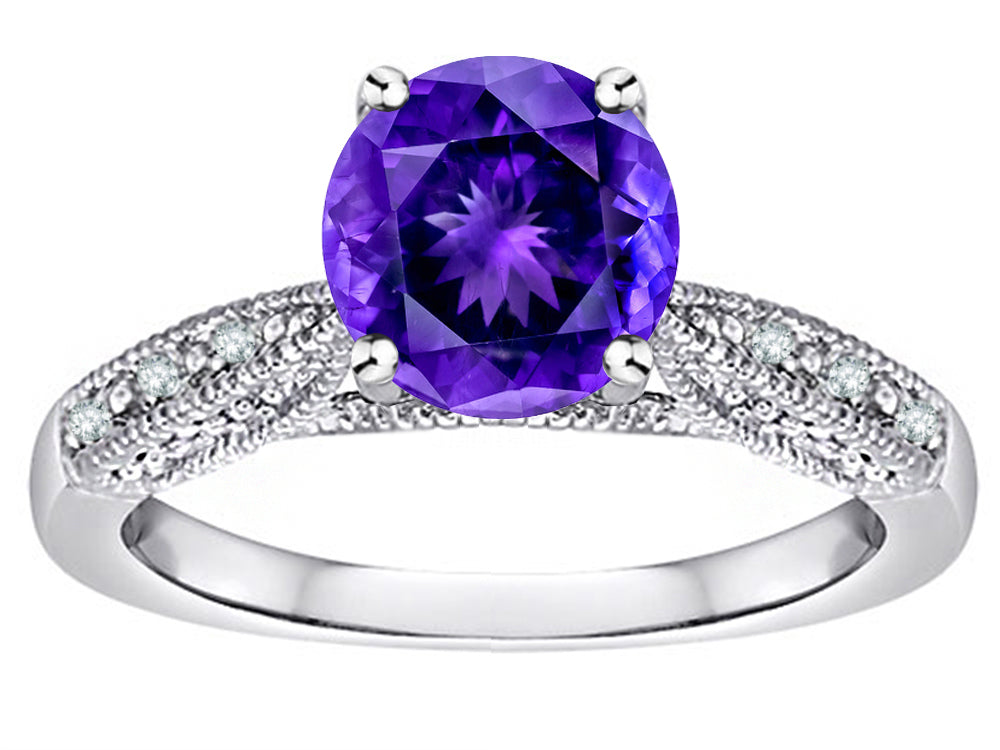 Star K Round 7mm Genuine Amethyst Antique Vintage Style Solitaire Engagement Promise Ring