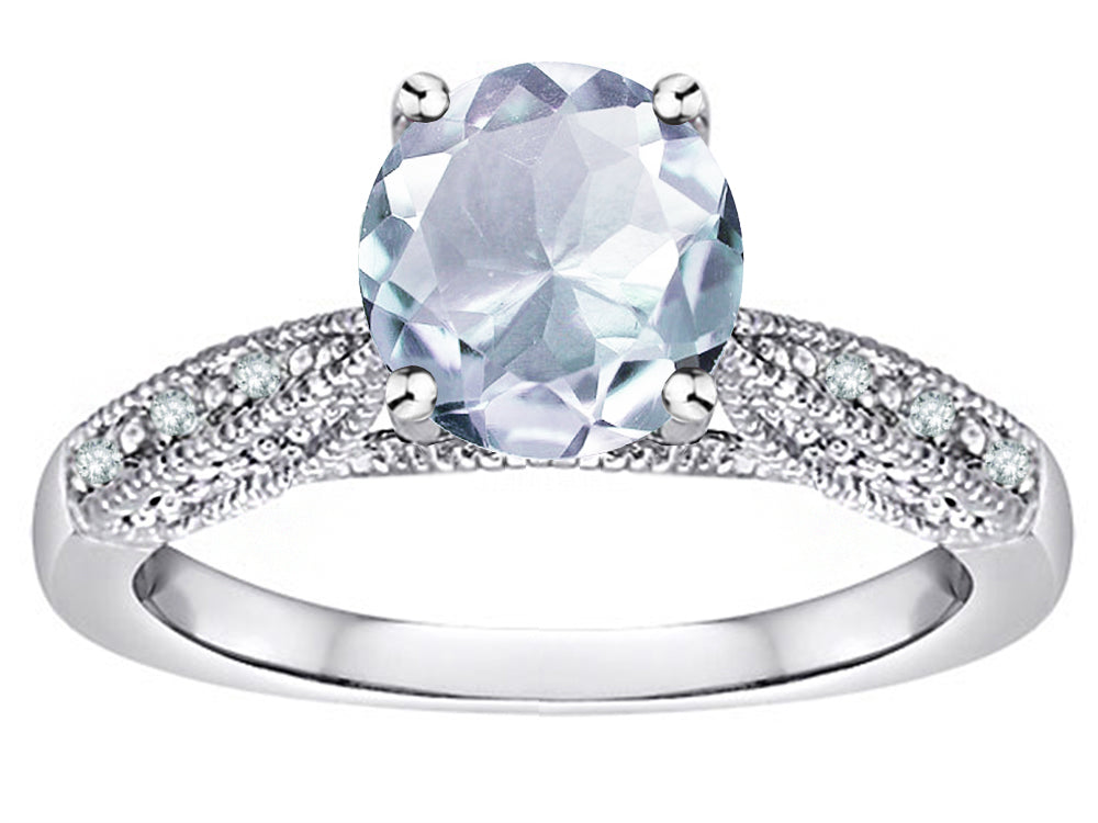 Star K Round 7mm Genuine Aquamarine Antique Vintage Style Solitaire Engagement Promise Ring