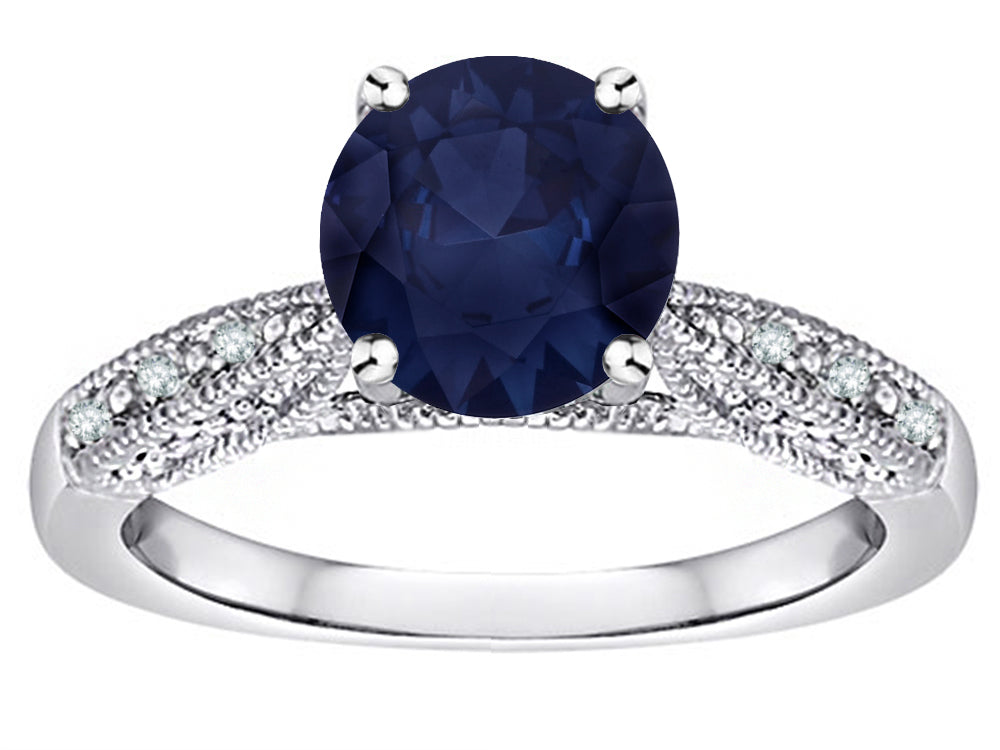 Star K Round 7mm Genuine Sapphire Antique Vintage Style Solitaire Engagement Promise Ring