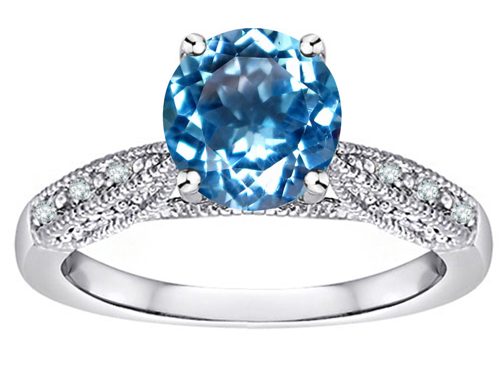 Star K Round 7mm Genuine Blue Topaz Antique Vintage Style Solitaire Engagement Promise Ring