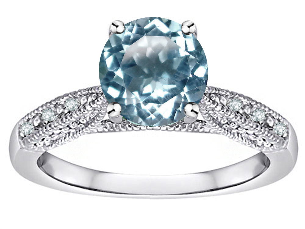 Star K Round 7mm Genuine Sky Blue Topaz Antique Vintage Style Solitaire Engagement Promise Ring