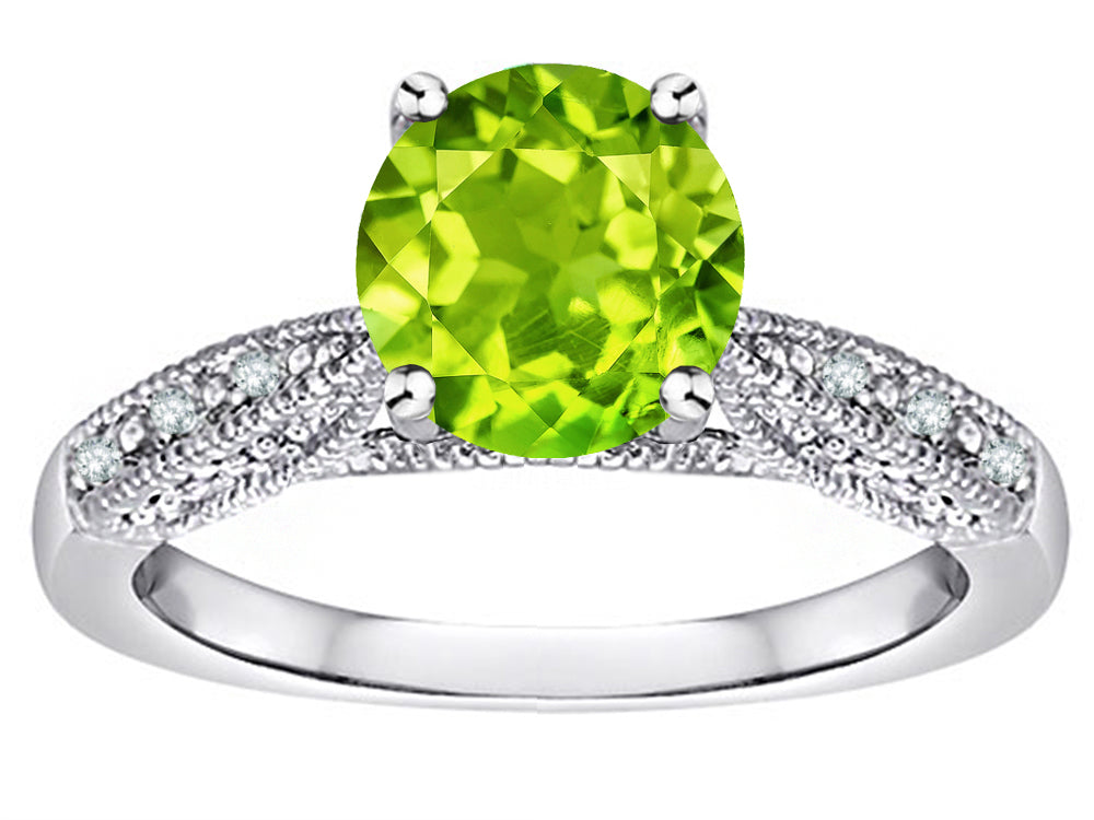 Star K Round 7mm Genuine Peridot Antique Vintage Style Solitaire Engagement Promise Ring