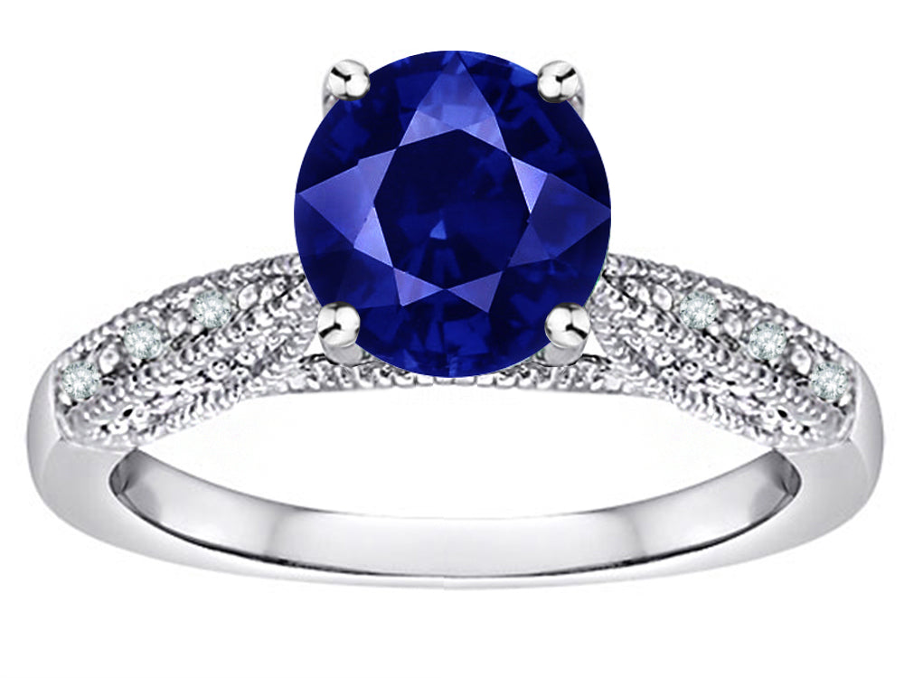 Star K Round 7mm Created Sapphire Antique Vintage Style Solitaire Engagement Promise Ring
