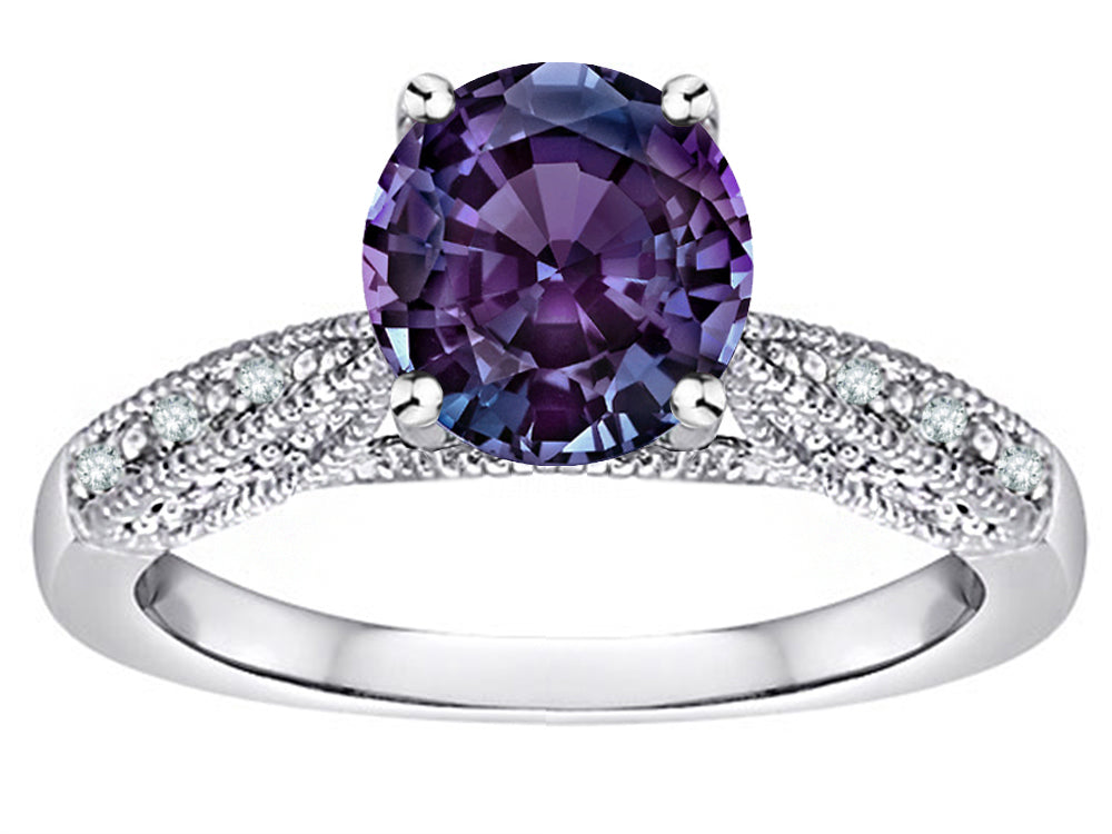 Star K Round 7mm Simulated Alexandrite Antique Vintage Style Solitaire Engagement Promise Ring