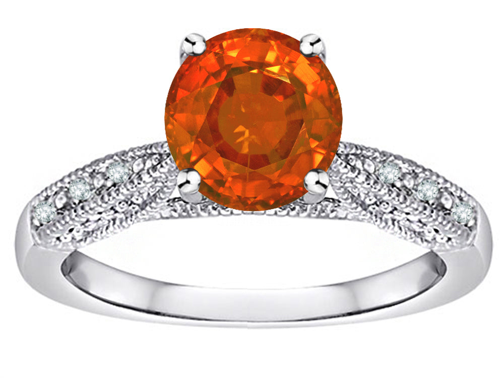 Star K Round 7mm Simulated Fire Opal Antique Vintage Style Solitaire Engagement Promise Ring