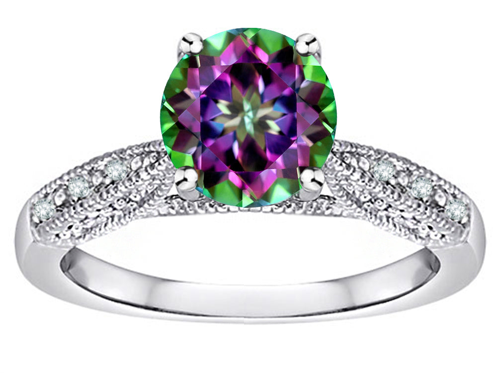 Star K Round 7mm Mystic Topaz Antique Vintage Style Solitaire Engagement Promise Ring